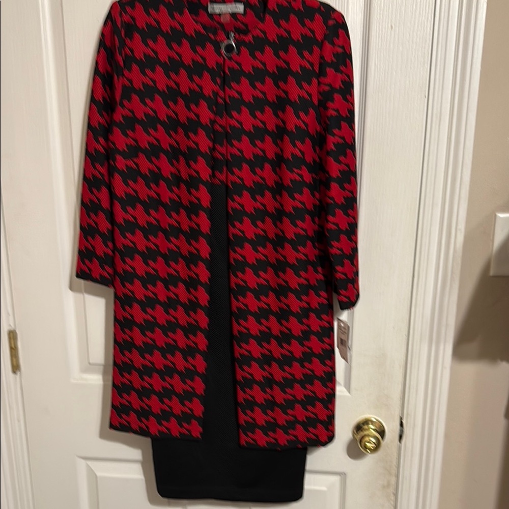 Red and Black Houndstooth coat dress